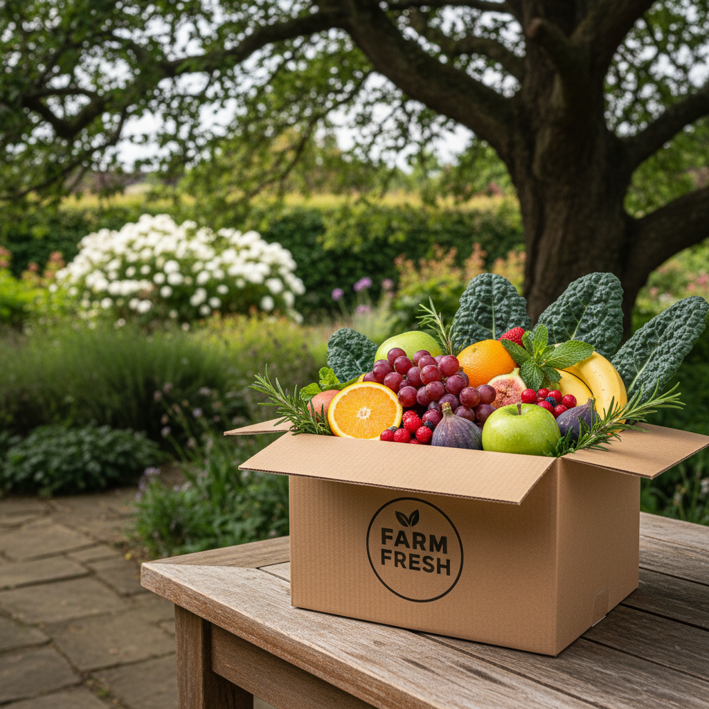 Šviežių vaisių pristatymo dėžutė su žalumynais
